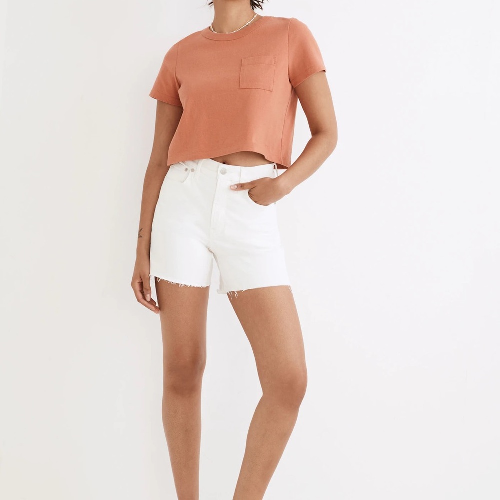 Madewell Perfect mid-length jean short in Tile White